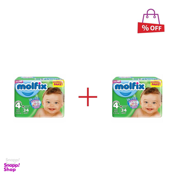 پوشک بچه مولفیکس (Molfix) سایز 4 بزرگ بسته 34 عددی مجموعه 2 عددی