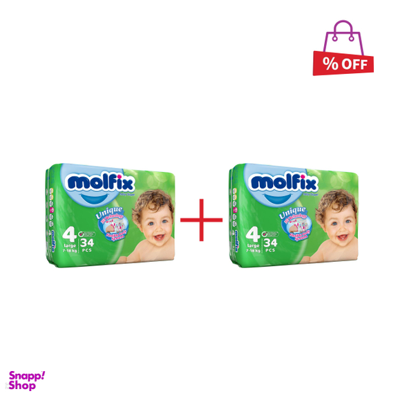 پوشک کودک مولفیکس (Molfix) سایز 4 بسته 34 عددی مجموعه 2 عددی