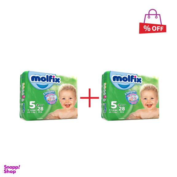 پوشک کودک مولفیکس (Molfix) سایز 5 بسته 28 عددی مجموعه 2 عددی