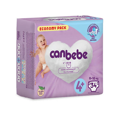 پوشک کودک جان به به (Canbebe) مدل Ekonomik سایز 4+ بسته 34 عددی