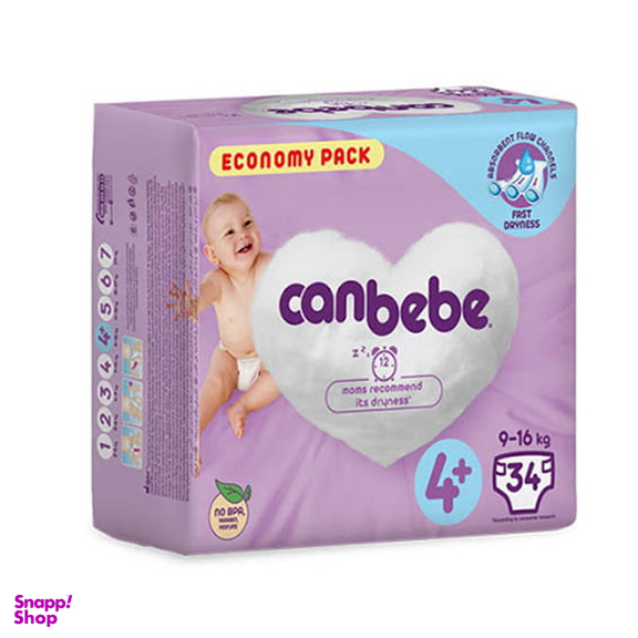 پوشک کودک جان به به (Canbebe) مدل Ekonomik سایز 4+ بسته 34 عددی