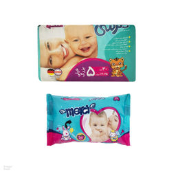 پوشک بچه مرسی (Merci) کد 001 سایز 5 بسته 30 عددی به همراه دستمال مرطوب