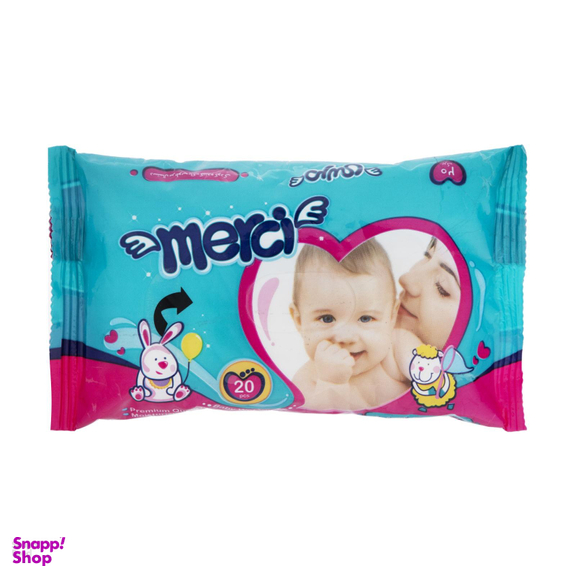 پوشک بچه مرسی (Merci) کد 001 سایز 5 بسته 30 عددی به همراه دستمال مرطوب