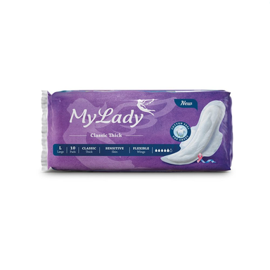 نوار بهداشتی بالدار مای لیدی مدل Classic Purple سایز بزرگ بسته 10 عددی