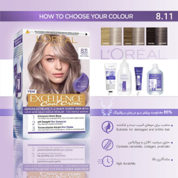 کیت رنگ مو لورآل (Loreal) مدل Excellence شماره 8.11 حجم رنگ دودی نسکافه ای 48 میلی‌ لیتر