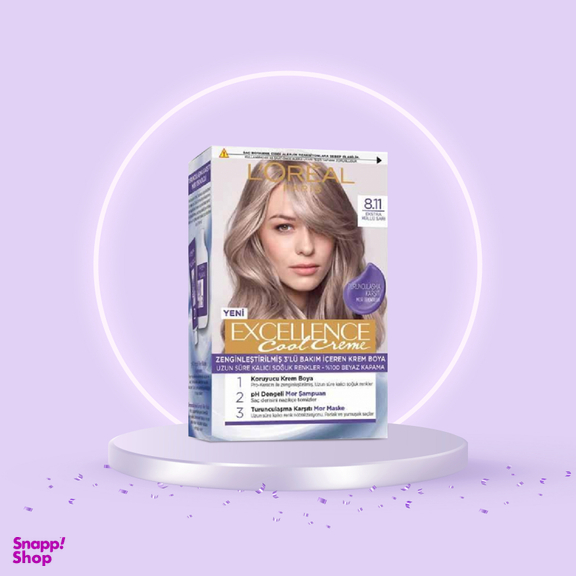 کیت رنگ مو لورآل (Loreal) مدل Excellence شماره 8.11 حجم رنگ دودی نسکافه ای 48 میلی لیتر