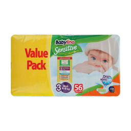 پوشک ضد حساسیت بیبی لینو (Babylino) مدل Value Pack سایز 3 بسته 56 عددی