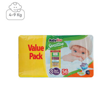 پوشک ضد حساسیت بیبی لینو (Babylino) مدل Value Pack سایز 3 بسته 56 عددی