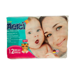 پوشک کودک مرسی (Merci) سایز 2 بسته 48 عددی به همراه دستمال مرطوب