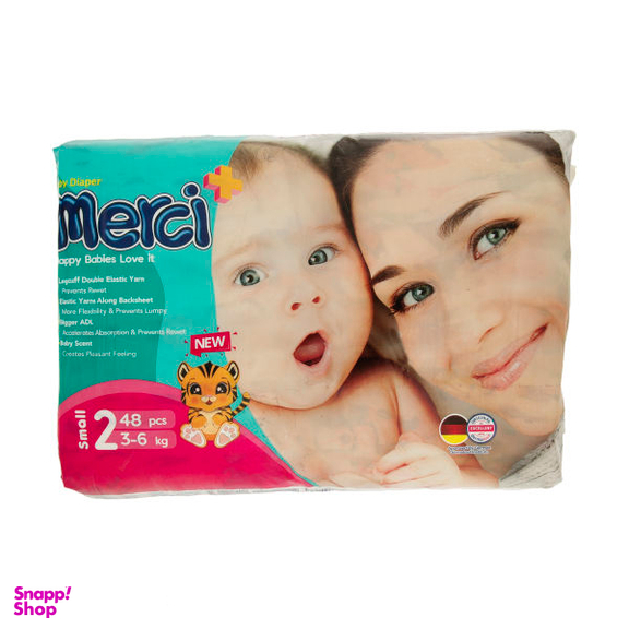 پوشک کودک مرسی (Merci) سایز 2 بسته 48 عددی به همراه دستمال مرطوب