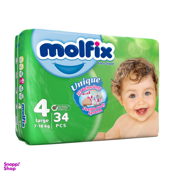 پوشک کودک مولفیکس سایز 4 بسته 34 عددی