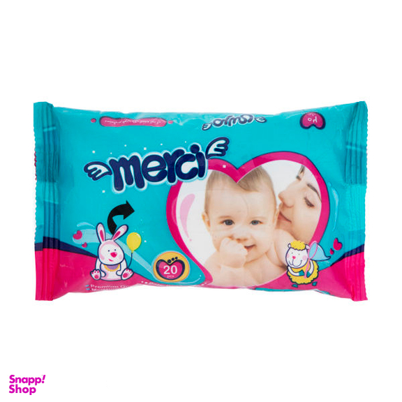 پوشک بچه مرسی (Merci) سایز 4 بسته 36 عددی به همراه دستمال مرطوب
