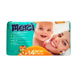 پوشک بچه مرسی (Merci) سایز 4 بسته 36 عددی به همراه دستمال مرطوب
