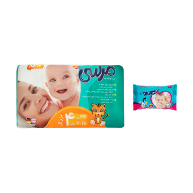 پوشک بچه مرسی (Merci) سایز 4 بسته 36 عددی به همراه دستمال مرطوب