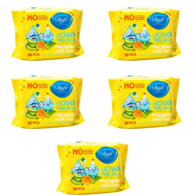 دستمال مرطوب کودک دافی (Dafi) مدل I Love My Skin بسته 20 عددی مجموعه 5 عددی