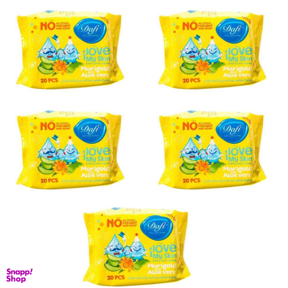 دستمال مرطوب کودک دافی (Dafi) مدل I Love My Skin بسته 20 عددی مجموعه 5 عددی