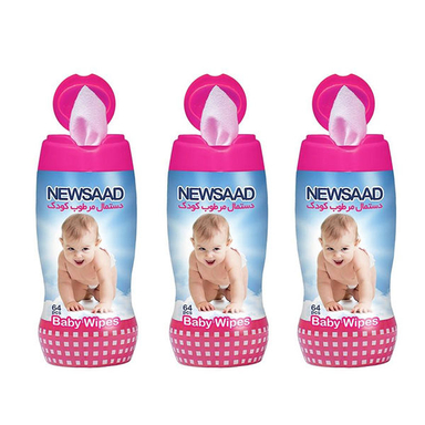 دستمال مرطوب کودک نیوساد (Newsaad) مدل Baby Wipes مجموعه 3 عددی بسته 64 عددی