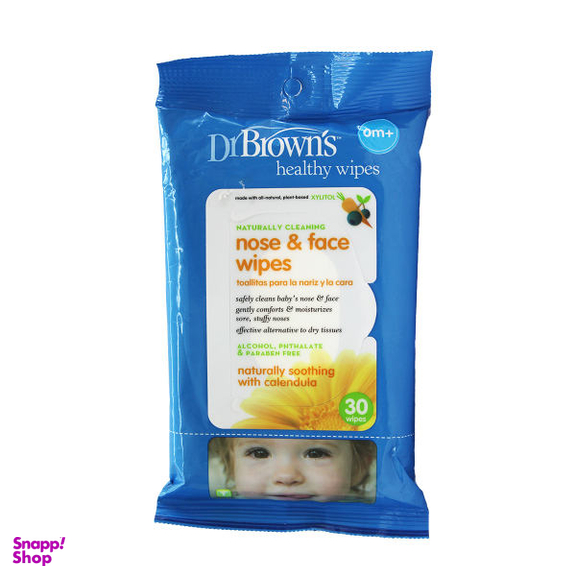 دستمال مرطوب کودک دکتر براونز مدل Nose &Amp; Face بسته 30 عددی