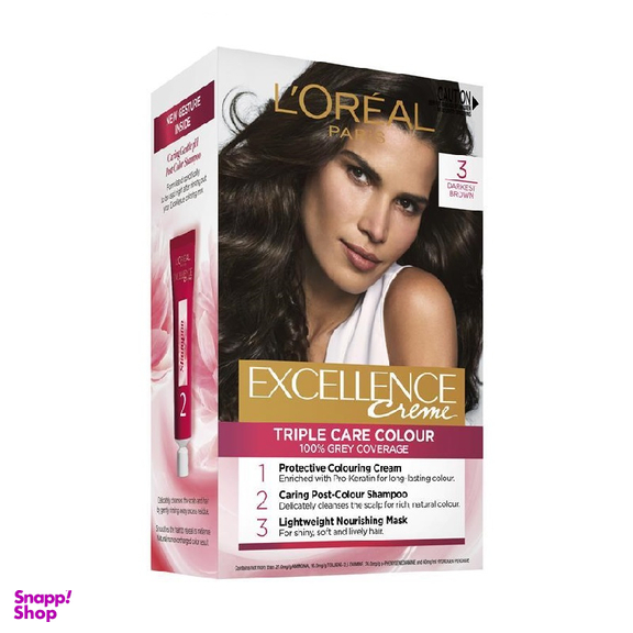کیت رنگ مو لورآل (Loreal) مدل Excellence شماره 3 رنگ قهوهای تیره حجم 48 میلی لیتر