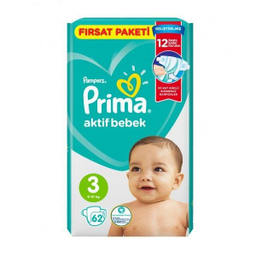 پوشک پریما پمپرز (Prima Pampers) مدل Aktif Bebek سایز 3 بسته 62 عددی