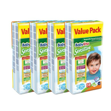 پوشک بیبی لینو (Babylino) مدل Sensitive کد 7 مجموعه 4 عددی بسته 38 عددی