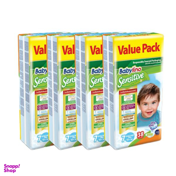 پوشک بیبی لینو (Babylino) مدل Sensitive کد 7 مجموعه 4 عددی بسته 38 عددی