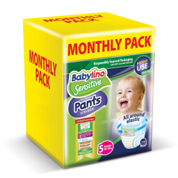 پوشک بیبی لینو (Babylino) کد 5 مجموعه 4 عددی بسته 46 عددی