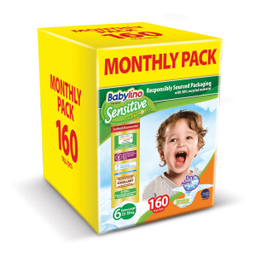 پوشک بیبی لینو (Babylino) مدل Sensitive کد 6 مجموعه 4 عددی بسته 40 عددی