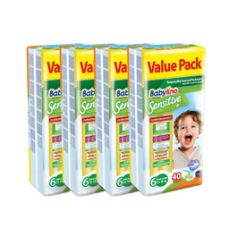 پوشک بیبی لینو (Babylino) مدل Sensitive کد 6 مجموعه 4 عددی بسته 40 عددی