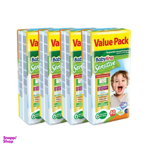 پوشک بیبی لینو (Babylino) مدل Sensitive کد 6 مجموعه 4 عددی بسته 40 عددی