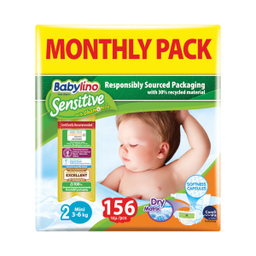پوشک بیبی لینو (Babylino) مدل Sensitive کد 2 مجموعه 6 عددی بسته 26 عددی