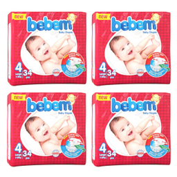 پوشک ببم (Bebem) مدل چسبی سایز 4 مجموعه 4 عددی بسته 34 عددی