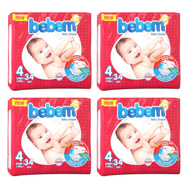 پوشک ببم (Bebem) مدل چسبی سایز 4 مجموعه 4 عددی بسته 34 عددی