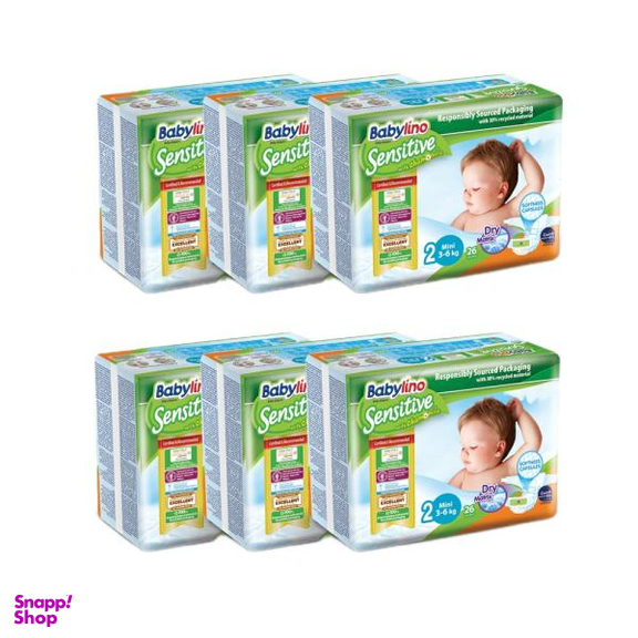 پوشک بیبی لینو (Babylino) مدل Sensitive کد 2 مجموعه 6 عددی بسته 26 عددی