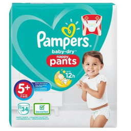 پوشک پمپرز (Pampers) مدل شورتی سایز +5 مجموعه 3 عددی بسته 34 عددی
