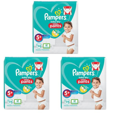 پوشک پمپرز (Pampers) مدل شورتی سایز +5 مجموعه 3 عددی بسته 34 عددی
