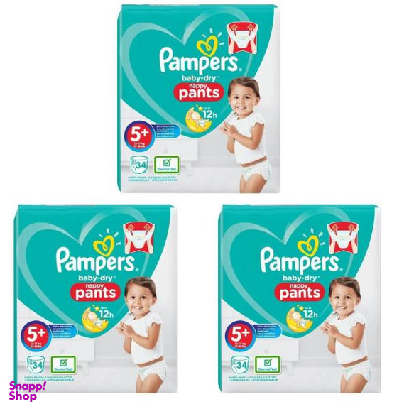 پوشک پمپرز (Pampers) مدل شورتی سایز +5 مجموعه 3 عددی بسته 34 عددی