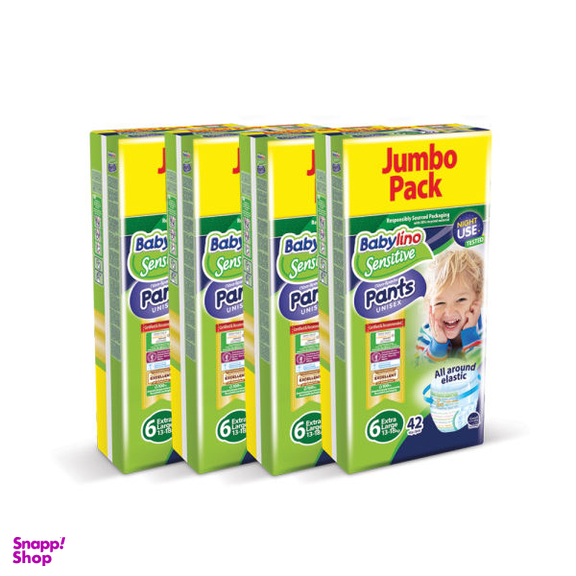 پوشک بیبی لینو (Babylino) کد 6 مجموعه 4 عددی بسته 42 عددی