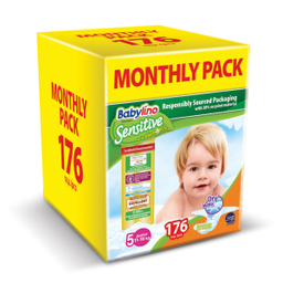 پوشک بیبی لینو (Babylino) مدل Sensitive کد 5 مجموعه 4 عددی بسته 44 عددی