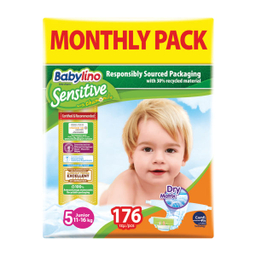 پوشک بیبی لینو (Babylino) مدل Sensitive کد 5 مجموعه 4 عددی بسته 44 عددی