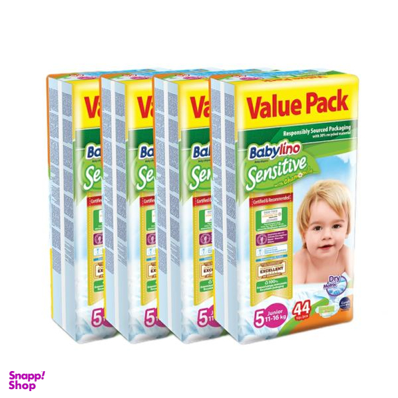 پوشک بیبی لینو (Babylino) مدل Sensitive کد 5 مجموعه 4 عددی بسته 44 عددی