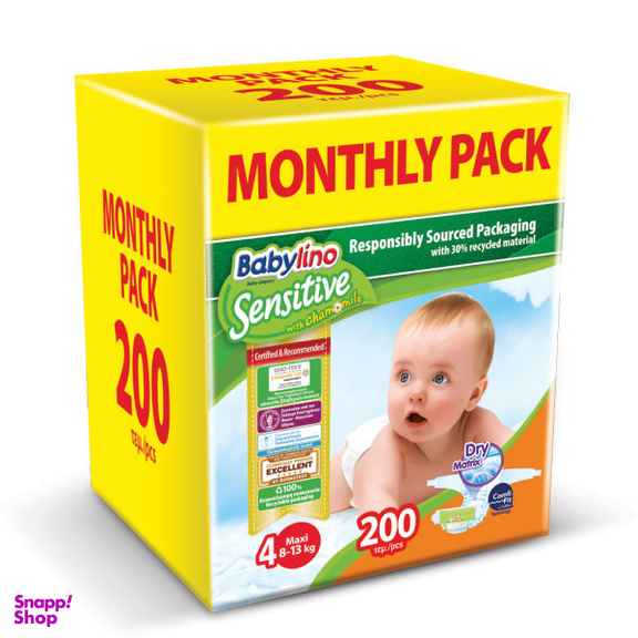 پوشک بیبی لینو (Babylino) مدل Sensitive کد 4 مجموعه 4 عددی بسته 50 عددی