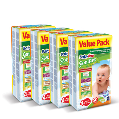 پوشک بیبی لینو (Babylino) مدل Sensitive کد 4 مجموعه 4 عددی بسته 50 عددی