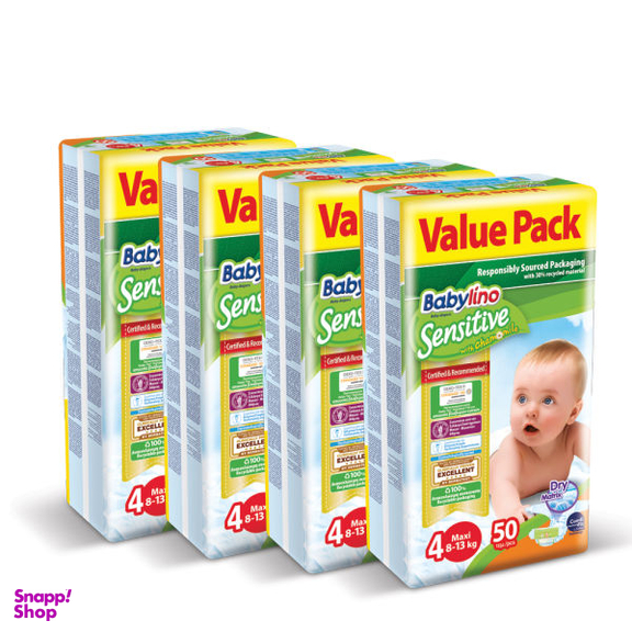پوشک بیبی لینو (Babylino) مدل Sensitive کد 4 مجموعه 4 عددی بسته 50 عددی
