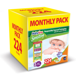 پوشک بیبی لینو (Babylino) مدل Sensitive کد 3 مجموعه 4 عددی بسته 56 عددی