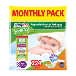 پوشک بیبی لینو (Babylino) مدل Sensitive کد 3 مجموعه 4 عددی بسته 56 عددی