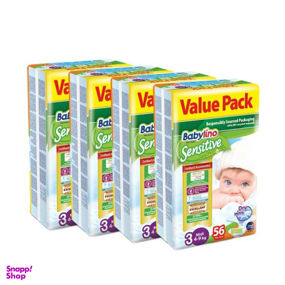 پوشک بیبی لینو (Babylino) مدل Sensitive کد 3 مجموعه 4 عددی بسته 56 عددی