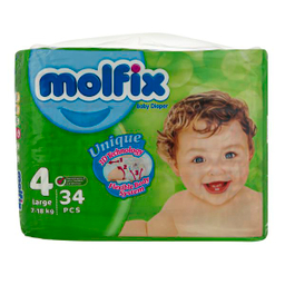 پوشک کودک مولفیکس (Molfix) سایز 4 مجموعه 4 عددی بسته 34 عددی