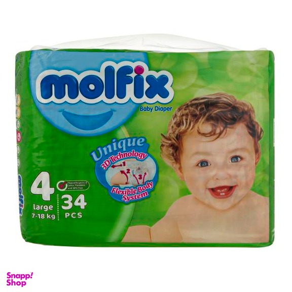 پوشک کودک مولفیکس (Molfix) سایز 4 مجموعه 4 عددی بسته 34 عددی