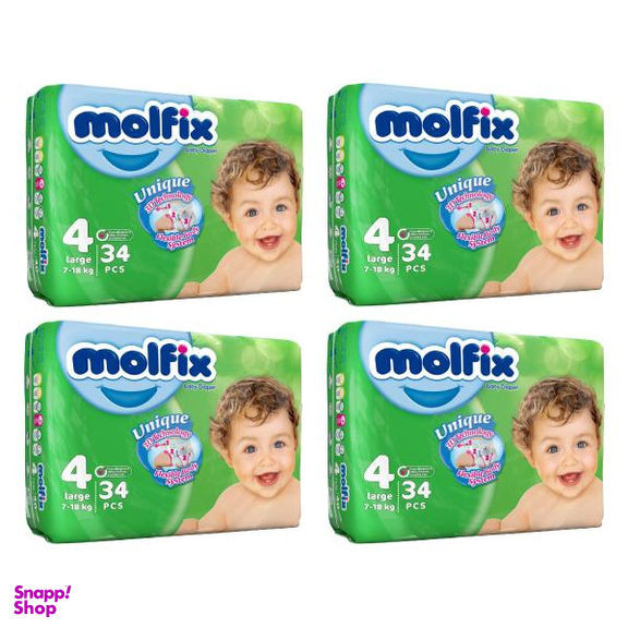 پوشک کودک مولفیکس (Molfix) سایز 4 مجموعه 4 عددی بسته 34 عددی